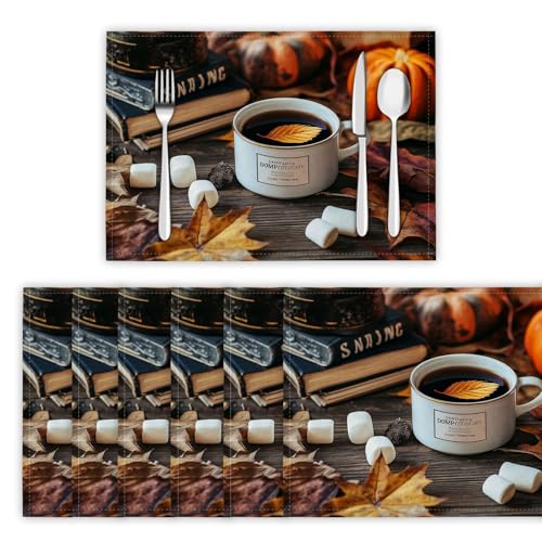 Platzsets Abwaschbar 8er Set Tischsets für Esstisch Schwarzer Tee Herbstblätter Küchen Platzset Rustikaler Alter Holztisch Dauerhaft PlatzdeckenTischzubehör - 30 x 45cm, Braun Platzsets Abwaschbar 8er Set Tischsets für Esstisch Schwarzer Tee Herbstblätter Küchen Platzset Rustikaler Alter Holztisch Dauerhaft PlatzdeckenTischzubehör - 30 x 45cm, Braun von DLERFLOVR