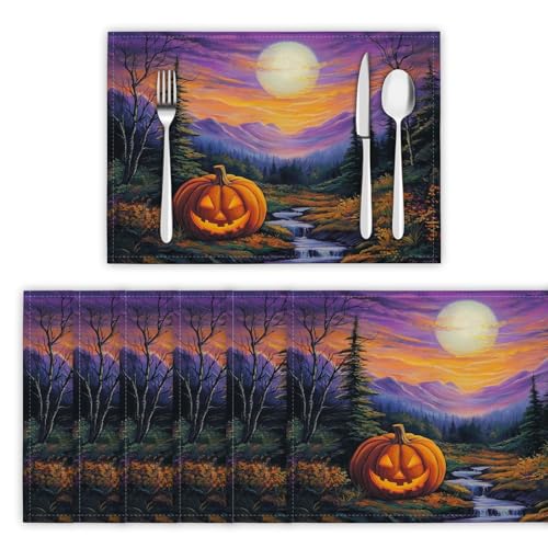 Platzsets Abwaschbar Berge Sonnenuntergang Tischsets 2er Set Platzdeckchen Gruseliger Kürbis Hitzebeständig Tischmatten rutschfest für Küche Restaurant Speisetisch, 45x30cm, Lavendel Platzsets Abwaschbar Berge Sonnenuntergang Tischsets 2er Set Platzdeckchen Gruseliger Kürbis Hitzebeständig Tischmatten rutschfest für Küche Restaurant Speisetisch, 45x30cm, Lavendel von DLERFLOVR