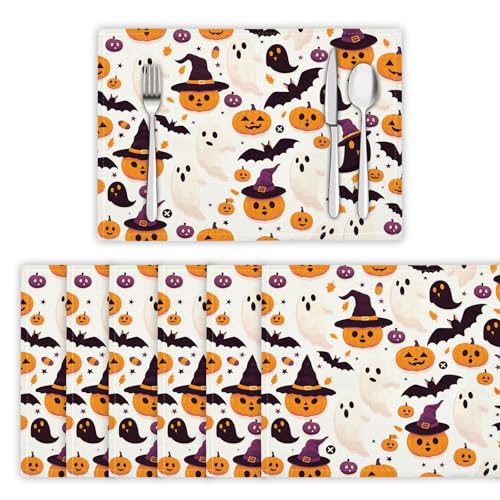 Platzsets Abwaschbar Cartoon-Stil Tischsets 2er Set Platzdeckchen Kürbisse Und Geister Hitzebeständig Tischmatten rutschfest für Küche Restaurant Speisetisch, 45x30cm, Weiß Platzsets Abwaschbar Cartoon-Stil Tischsets 2er Set Platzdeckchen Kürbisse Und Geister Hitzebeständig Tischmatten rutschfest für Küche Restaurant Speisetisch, 45x30cm, Weiß von DLERFLOVR