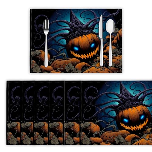 Platzsets Abwaschbar Comic-Stil Tischsets 8er Set Platzdeckchen Seltsamer Kürbiskopf Hitzebeständig Tischmatten rutschfest für Küche Restaurant Speisetisch, 45x30cm, Dunkelblau Platzsets Abwaschbar Comic-Stil Tischsets 8er Set Platzdeckchen Seltsamer Kürbiskopf Hitzebeständig Tischmatten rutschfest für Küche Restaurant Speisetisch, 45x30cm, Dunkelblau von DLERFLOVR