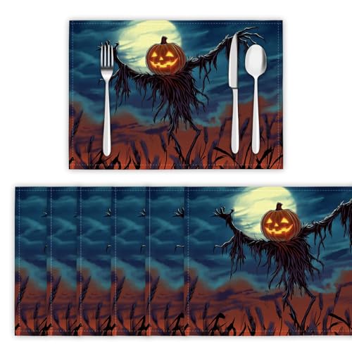 Platzsets Abwaschbar Halloween-Wilds Tischsets 8er Set Platzdeckchen Böse Vogelscheuche Hitzebeständig Tischmatten rutschfest für Küche Restaurant Speisetisch, 45x30cm, Grau Blau Platzsets Abwaschbar Halloween-Wilds Tischsets 8er Set Platzdeckchen Böse Vogelscheuche Hitzebeständig Tischmatten rutschfest für Küche Restaurant Speisetisch, 45x30cm, Grau Blau von DLERFLOVR