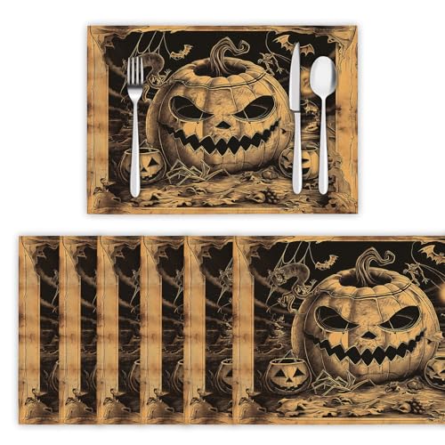 Platzsets Abwaschbar Retro-Comic-Stil Tischsets 6er Set Platzdeckchen Halloween-Kürbis Hitzebeständig Tischmatten rutschfest für Küche Restaurant Speisetisch, 45x30cm, Braun Platzsets Abwaschbar Retro-Comic-Stil Tischsets 6er Set Platzdeckchen Halloween-Kürbis Hitzebeständig Tischmatten rutschfest für Küche Restaurant Speisetisch, 45x30cm, Braun von DLERFLOVR