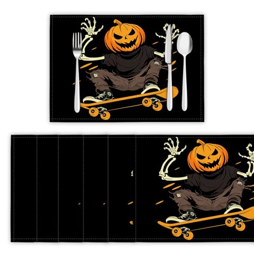 Platzsets Abwaschbar Rock-Stil Tischsets 2er Set Platzdeckchen Kürbiskopf-Schädel Hitzebeständig Tischmatten rutschfest für Küche Restaurant Speisetisch, 45x30cm, Schwarz von DLERFLOVR