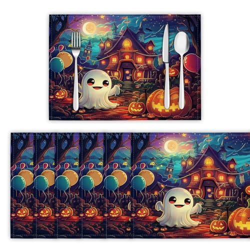 Platzsets Abwischbar Halloween-Dekorationen Tischsets Platzset Hitzebeständig Platzdeckchen Animierte Geister Tischmatten Schmutzabweisend Platzmatten für Zuhause Restaurant Küche Speisetisch, Blau Platzsets Abwischbar Halloween-Dekorationen Tischsets Platzset Hitzebeständig Platzdeckchen Animierte Geister Tischmatten Schmutzabweisend Platzmatten für Zuhause Restaurant Küche Speisetisch, Blau von DLERFLOVR