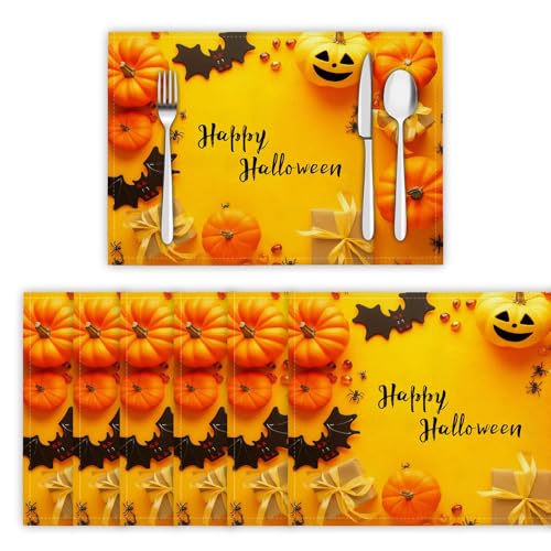 Platzsets Abwischbar Halloween Tischsets Platzset Hitzebeständig Platzdeckchen Kürbis Und Geschenkbox Tischmatten Schmutzabweisend Platzmatten für Zuhause Restaurant Küche Speisetisch, Orange Platzsets Abwischbar Halloween Tischsets Platzset Hitzebeständig Platzdeckchen Kürbis Und Geschenkbox Tischmatten Schmutzabweisend Platzmatten für Zuhause Restaurant Küche Speisetisch, Orange von DLERFLOVR