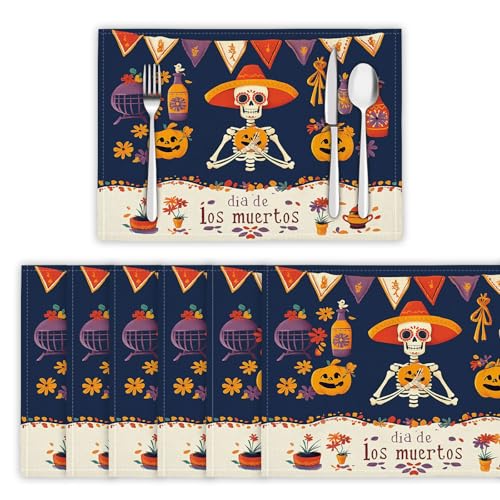 Platzsets Abwischbar Mexikanische Tag Toten-Party Tischsets Platzset Hitzebeständig Platzdeckchen Skelettkürbis Tischmatten Schmutzabweisend Platzmatten für Restaurant Küche Speisetisch, Dunkelblau Platzsets Abwischbar Mexikanische Tag Toten-Party Tischsets Platzset Hitzebeständig Platzdeckchen Skelettkürbis Tischmatten Schmutzabweisend Platzmatten für Restaurant Küche Speisetisch, Dunkelblau von DLERFLOVR