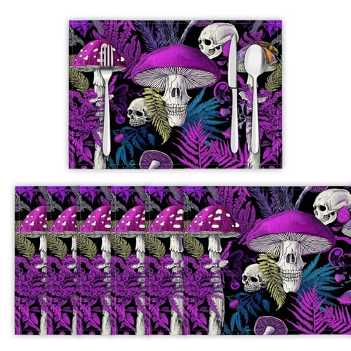 Platzsets Abwischbar Pop Art Tischsets Platzset Hitzebeständig Platzdeckchen Psychedelischer Totenkopf Pilze Tischmatten Schmutzabweisend Platzmatten für Restaurant Küche Speisetisch, Dunkelviolett Platzsets Abwischbar Pop Art Tischsets Platzset Hitzebeständig Platzdeckchen Psychedelischer Totenkopf Pilze Tischmatten Schmutzabweisend Platzmatten für Restaurant Küche Speisetisch, Dunkelviolett von DLERFLOVR