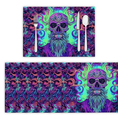 Platzsets Abwischbar Psychedelischer Stil Tischsets Platzset Hitzebeständig Platzdeckchen Bärtiger Schädel Tischmatten Schmutzabweisend Platzmatten für Zuhause Restaurant Küche Speisetisch, Neon-Lila Platzsets Abwischbar Psychedelischer Stil Tischsets Platzset Hitzebeständig Platzdeckchen Bärtiger Schädel Tischmatten Schmutzabweisend Platzmatten für Zuhause Restaurant Küche Speisetisch, Neon-Lila von DLERFLOVR