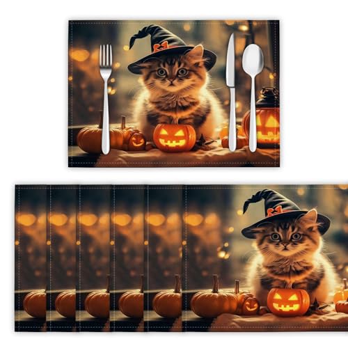 Platzsets Abwischbar Tierfotografie-Stil Tischsets Platzset Hitzebeständig Platzdeckchen Hexenhut-Katze Tischmatten Schmutzabweisend Platzmatten für Zuhause Restaurant Küche Speisetisch, Braun Platzsets Abwischbar Tierfotografie-Stil Tischsets Platzset Hitzebeständig Platzdeckchen Hexenhut-Katze Tischmatten Schmutzabweisend Platzmatten für Zuhause Restaurant Küche Speisetisch, Braun von DLERFLOVR