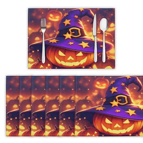 Platzsets Abwischbar Zeichentrickfiguren Tischsets Platzset Hitzebeständig Platzdeckchen Zaubererhut Kürbis Tischmatten Schmutzabweisend Platzmatten für Zuhause Restaurant Küche Speisetisch, Orange Platzsets Abwischbar Zeichentrickfiguren Tischsets Platzset Hitzebeständig Platzdeckchen Zaubererhut Kürbis Tischmatten Schmutzabweisend Platzmatten für Zuhause Restaurant Küche Speisetisch, Orange von DLERFLOVR