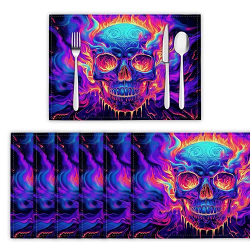 Platzsets Gotische Psychedelische Kunst, 2er Set Platzsets 30 x 45cm Placemat mit Flammender Schädel Tischsets aus Leinen für Esszimmer Küche, Tischdekoration, Indigo Platzsets Gotische Psychedelische Kunst, 2er Set Platzsets 30 x 45cm Placemat mit Flammender Schädel Tischsets aus Leinen für Esszimmer Küche, Tischdekoration, Indigo von DLERFLOVR