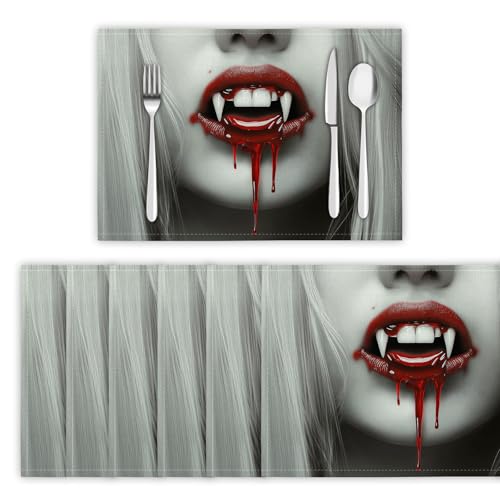 Platzsets Horror-Stil, 8er Set Platzsets 30 x 45cm Placemat mit Vampirzähne Tischsets aus Leinen für Esszimmer Küche, Tischdekoration, Hellgrau Platzsets Horror-Stil, 8er Set Platzsets 30 x 45cm Placemat mit Vampirzähne Tischsets aus Leinen für Esszimmer Küche, Tischdekoration, Hellgrau von DLERFLOVR