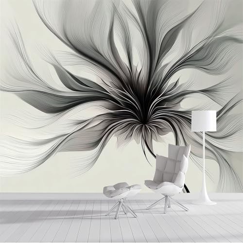 Seide Fototapete Linie Blumen 3D Effekt Tapeten Abstrakte Blumen XXL Wandtapete Wand Dekoration für Wohnzimmer, Kinderzimmer, Schlafzimmer, Tv - 450x315cm, Hellgrau von DLERFLOVR