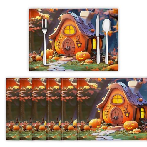 Spielgrafikstil Tischsets Abwaschbar 2er Set, Platzdeckchen rutschfest Hitzebeständig Kürbishaus Platzsets für küche Speisetisch Hotel, Platz-Matten 30 x 45cm, Orange Spielgrafikstil Tischsets Abwaschbar 2er Set, Platzdeckchen rutschfest Hitzebeständig Kürbishaus Platzsets für küche Speisetisch Hotel, Platz-Matten 30 x 45cm, Orange von DLERFLOVR