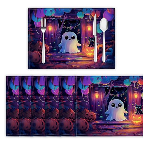 Tischsets Abwaschbar 2er Set, Platzsets Halloween-Dekorationen Platzdeckchen Wärmedämmung Geisterballon Wasserdicht Platzset rutschfest Tischmatte für Küche, Restaurant, Speisetisc, Lavendel Tischsets Abwaschbar 2er Set, Platzsets Halloween-Dekorationen Platzdeckchen Wärmedämmung Geisterballon Wasserdicht Platzset rutschfest Tischmatte für Küche, Restaurant, Speisetisc, Lavendel von DLERFLOVR