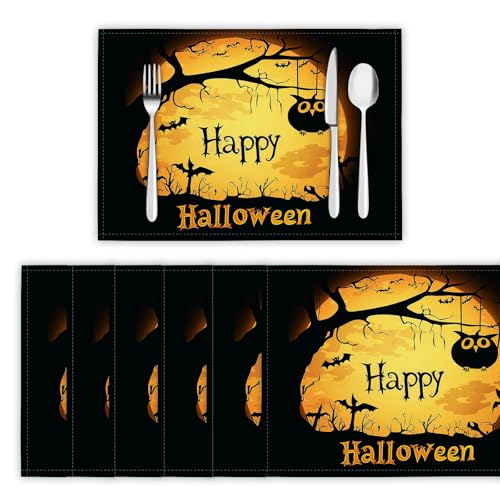 Tischsets Abwaschbar 2er Set, Platzsets Halloween-Zweige Platzdeckchen Wärmedämmung Cartoon-Eule Wasserdicht Platzset rutschfest Tischmatte für Küche, Restaurant, Speisetisc - 30x45cm, Kurkuma Tischsets Abwaschbar 2er Set, Platzsets Halloween-Zweige Platzdeckchen Wärmedämmung Cartoon-Eule Wasserdicht Platzset rutschfest Tischmatte für Küche, Restaurant, Speisetisc - 30x45cm, Kurkuma von DLERFLOVR