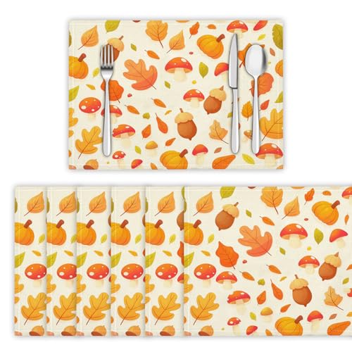 Tischsets Abwaschbar 2er Set, Platzsets Herbstelemente Platzdeckchen Wärmedämmung Eichel Herbstlaub Wasserdicht Platzset rutschfest Tischmatte für Küche, Restaurant, Speisetisc - 30x45cm, Orange Tischsets Abwaschbar 2er Set, Platzsets Herbstelemente Platzdeckchen Wärmedämmung Eichel Herbstlaub Wasserdicht Platzset rutschfest Tischmatte für Küche, Restaurant, Speisetisc - 30x45cm, Orange von DLERFLOVR