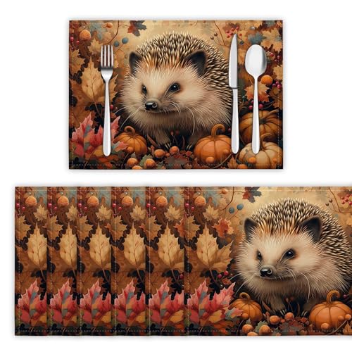 Tischsets Abwaschbar 6er Set, Platzsets Süßer Igel Platzdeckchen Wärmedämmung Herbstlaub Und Kürbisse Wasserdicht Platzset rutschfest Tischmatte für Küche, Restaurant, Speisetisc - 30x45cm, Hellbraun Tischsets Abwaschbar 6er Set, Platzsets Süßer Igel Platzdeckchen Wärmedämmung Herbstlaub Und Kürbisse Wasserdicht Platzset rutschfest Tischmatte für Küche, Restaurant, Speisetisc - 30x45cm, Hellbraun von DLERFLOVR