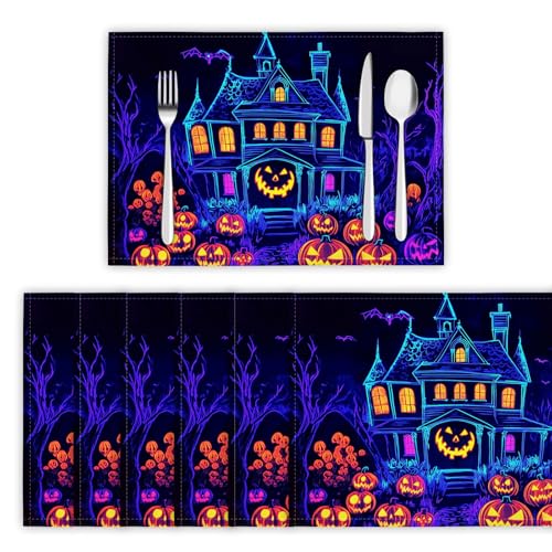 Tischsets Abwaschbar 8er Set, Platzsets Schwarzlichtkunst Platzdeckchen Wärmedämmung Spukhaus Wasserdicht Platzset rutschfest Tischmatte für Küche, Restaurant, Speisetisc - 30x45cm, Indigo Tischsets Abwaschbar 8er Set, Platzsets Schwarzlichtkunst Platzdeckchen Wärmedämmung Spukhaus Wasserdicht Platzset rutschfest Tischmatte für Küche, Restaurant, Speisetisc - 30x45cm, Indigo von DLERFLOVR