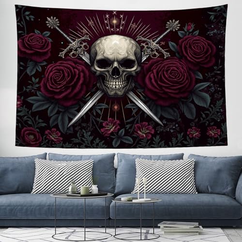 Wandteppich 130x150 cm Rosenschädel Tapisserie Gotischer Stil Wandbehang Rechteckig Art Decor für Schlafzimmer Ästhetik Zuhause Wohnzimmer Wohnheim Dekor - Dunkelrot Wandteppich 130x150 cm Rosenschädel Tapisserie Gotischer Stil Wandbehang Rechteckig Art Decor für Schlafzimmer Ästhetik Zuhause Wohnzimmer Wohnheim Dekor - Dunkelrot von DLERFLOVR