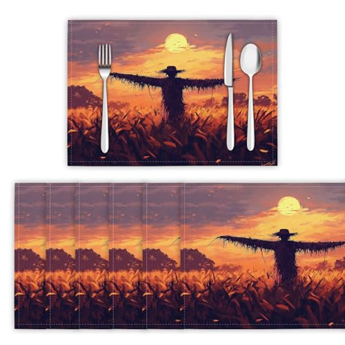 Weizenfelder Tischsets 6er Set, 45x30 cm Abwaschbare Leinen Platzsets Vogelscheuche Tischsets Tischdekoration für Zuhause Restaurant Küche, Orange Farbe Weizenfelder Tischsets 6er Set, 45x30 cm Abwaschbare Leinen Platzsets Vogelscheuche Tischsets Tischdekoration für Zuhause Restaurant Küche, Orange Farbe von DLERFLOVR