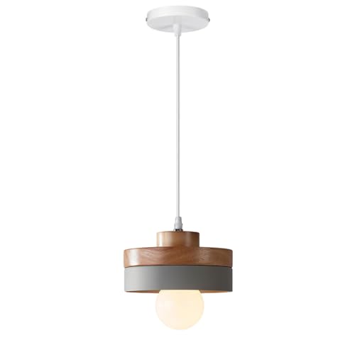 DLGLOLIN Pendelleuchte Retro Kronleuchter Wohnzimmer Leuchte Modern Stil Rund E27 Deckenleuchte Metall Holz Hängelampe für Schlafzimmer Esszimmer Küche, Grau von DLGLOLIN