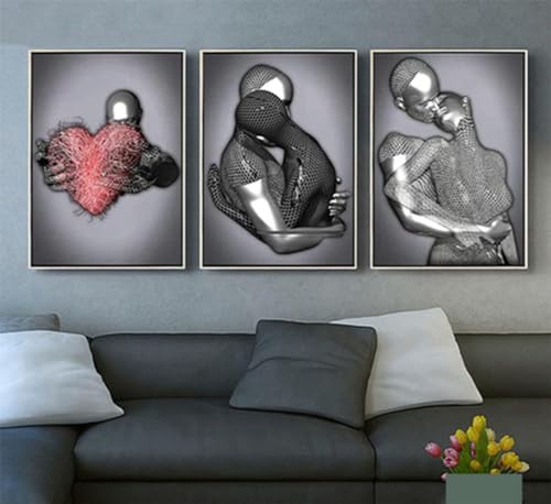 3D Romantisch Liebhaber Skulptur Poster Metall Figur Statue Kunst Liebe Herz Kuss Bilder Wandkunst,Schwarz Afrikanische Frau Wandmalerei,Ohne Rahmen (Poster-03,3Pcs-30x40cm) von DLKAJFK