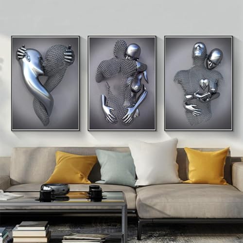 3D Romantisch Liebhaber Skulptur Poster Metall Figur Statue Kunst Liebe Herz Kuss Bilder Wandkunst,Schwarz Afrikanische Frau Wandmalerei,Ohne Rahmen (Poster-04,3Pcs-30x40cm) von DLKAJFK