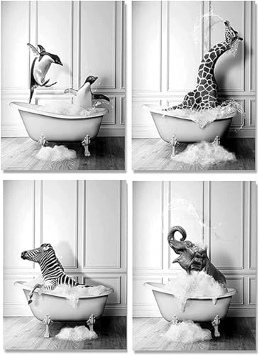 4er Set Lustige Tierische Kunst Wandbilder - Schottisches Hochlandrind Badezimmer Toiletten Deko, Rahmenlos (Poster-01, 4Pcs-20x30cm) von DLKAJFK