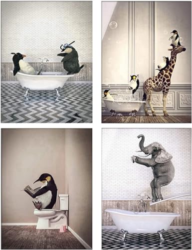 4er Set Lustige Tierische Kunst Wandbild Schottisches Hochlandrind, Badezimmer Toiletten Deko, Rahmenlos (Poster-04, 4Pcs-40x60cm) von DLKAJFK