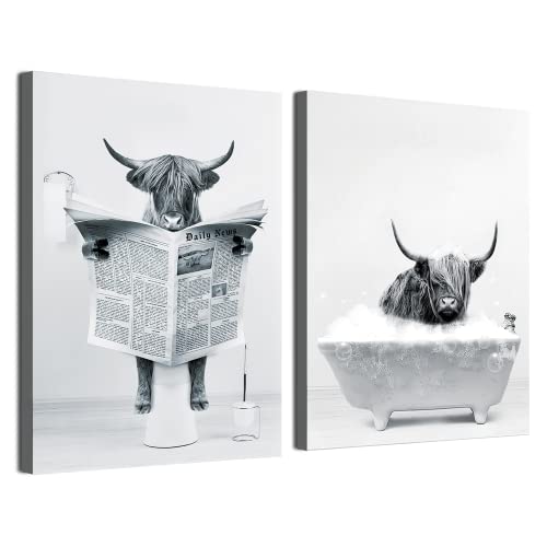 DLKAJFK Badezimmer bilder Tiere in der Badewanne Gemälde，Schwarz-Weiß Tier In Der Badezimer Bilder für Badezimmer Poster Wohnkultur,Ohne Rahme (50x70cm*2) von DLKAJFK