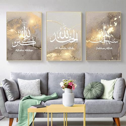 DLKAJFK Islamische Bilder Set,Islamische Poster Leinwand Malerei Bilder Deko,Islamisches Arabische Kalligraphie Leinwand Malerei,Ohne Rahmen (Poster-06,3Pcs-50x70cm) von DLKAJFK