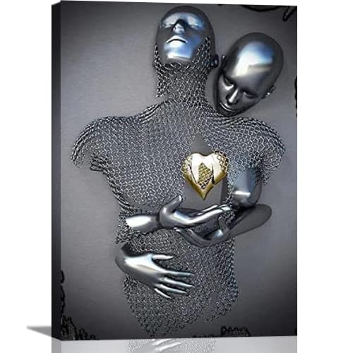 DLKAJFK Liebe Herz 3D Grau Leinwand Wandkunst，Abstrakte Poster Metall Romantische Figur Kunst Statue Wohnzimmer Wandbilder Wohnkultur，Ohne Rahmen (Stile 1,60x90cm*1) von DLKAJFK