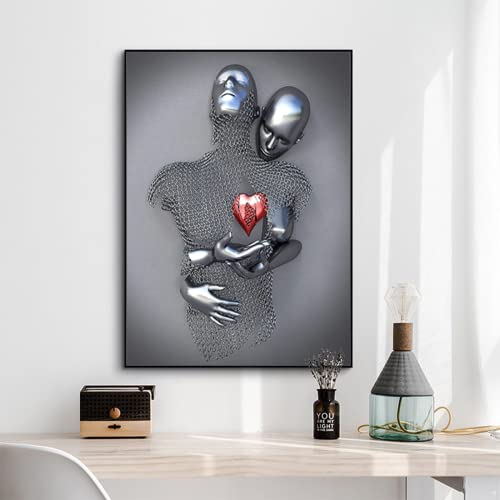 DLKAJFK Liebe Herz 3D Grau Leinwand Wandkunst，Abstrakte Poster Metall Romantische Figur Kunst Statue Wohnzimmer Wandbilder Wohnkultur，Ohne Rahmen (Stile 2,40x60cm*1) von DLKAJFK
