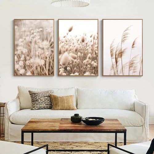 DLKAJFK Moderne Wandmalerei Plakat Set, Natürliche Landschaft Strand, Schilfblätter, Weiße Rosen, Leinwanddruck, Hintergrund Wanddekoration Plakat Set, Rahmenlos (Puwei,3Pcs-30x40cm) von DLKAJFK