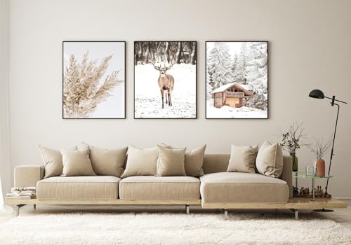 DLKAJFK Moderne Winter Schnee Bilder, Weihnachten Poster 3er Set, Rahmenlos gedruckte Kunstposter, Wohnzimmer-Schlafzimmer Wandkunst (Poster-05,3Pcs-20x30cm) von DLKAJFK