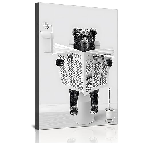 DLKAJFK Zeitung Hochlandrinder Löwe Bär Kaninchen Faultier Affe Schwarz und Weiß Wandkunst Leinwand Badezimmer Dekorative Wandmalerei,Rahmenlos（Bär2,40x60cm） von DLKAJFK