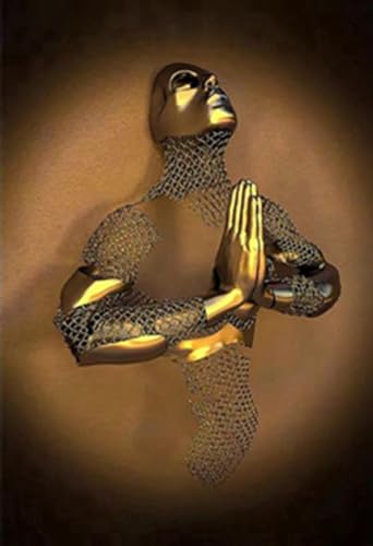 Kunst Modern Poster - 3D Metallfigur Statue Kunst Liebe Herz Kuss Bilder Wandkunst Deko - Wohnzimmer Wanddekoration Deko- Ohne Rahmen (Poster-04,1Pcs-40x60cm) von DLKAJFK