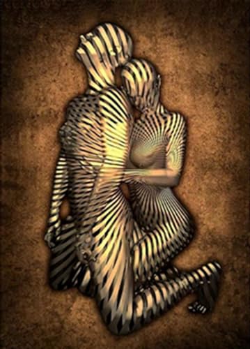 Kunst Modern Poster - 3D Metallfigur Statue Kunst Liebe Herz Kuss Bilder Wandkunst Deko - Wohnzimmer Wanddekoration Deko- Ohne Rahmen (Poster-05,1Pcs-60x90cm) von DLKAJFK