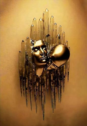 Kunst Modern Poster - 3D Metallfigur Statue Kunst Liebe Herz Kuss Bilder Wandkunst Deko - Wohnzimmer Wanddekoration Deko- Ohne Rahmen (Poster-07,1Pcs-40x60cm) von DLKAJFK