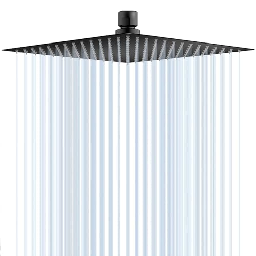 DLLCCM Duschkopf Regendusche 8 Zoll mit Selbstreinigenden Düsen Kopfbrause aus Edelstahl 304 - Quadratischer Duschkopf Regenbrause Regenduschkopf Schwarz (20cm) von DLLCCM