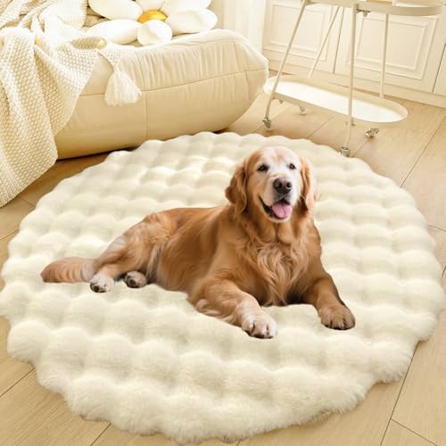 DLLDLGG Rundes Hundebett aus Plüsch, Warmes, Flauschiges und Beruhigendes Katzensofa, Waschbarer, Rutschfester, Extra Großer, Zotteliger Teppich fürs Wohnzimmer, Bettvorleger fürs Schlafzimmer von DLLDLGG
