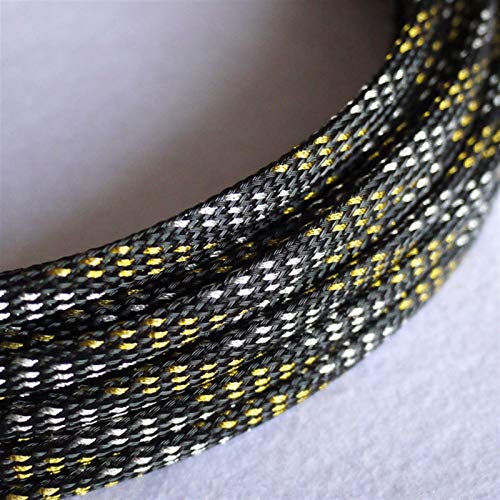 DLRSET Kabelschlauch, Länge 1-50Meters Snakeskin Netz Metalldraht schützen, Nylon festes PET expandierbares Isoliermantel Geflechtschläuche, Black & Gold & Silber von DLRSET