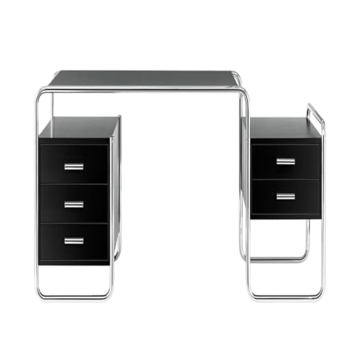 Multifunktionstisch Einfacher, moderner, rechteckiger Edelstahlplattentisch mit Schublade, Büro-Lesetisch, Esstisch, Computertisch Bed Side Table (Color : Black, Size : A) von DLSFML