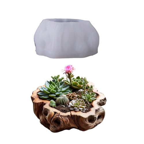 Premium-Silikon-Pflanzgefäßform für Harz mit realistischer Holzstruktur und leicht entformbaren Silikonformen für Beton von DLUKENY