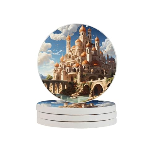 Anime Castle Sky, ein Set von vier neuartigen Stein-Untersetzern, die saugfähig sind und als Heimdekoration für Getränkebecher verwendet werden von DLXW