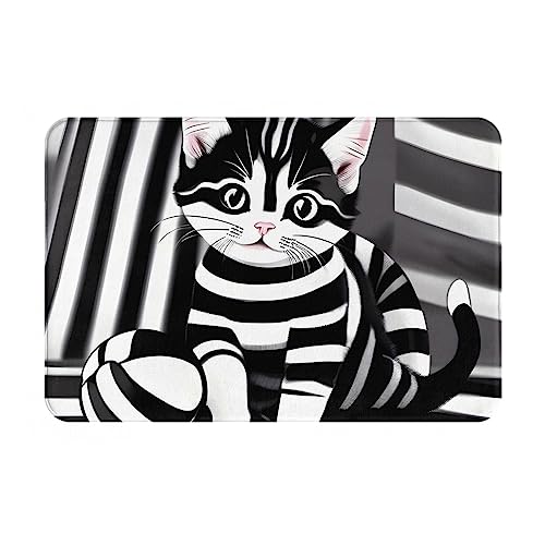 DLXW Dicker Flanell rutschfeste Fußmatte – Mehrzweck-Teppich für Innen- und Außenbereich, für Haustür, Küche, Bad, langlebig und leicht zu reinigen, schwarz-weiß gestreiftes Kätzchen DLXW Dicker Flanell rutschfeste Fußmatte – Mehrzweck-Teppich für Innen- und Außenbereich, für Haustür, Küche, Bad, langlebig und leicht zu reinigen, schwarz-weiß gestreiftes Kätzchen von DLXW