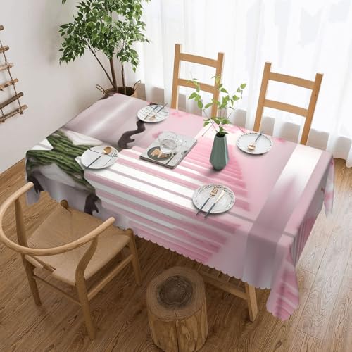 DLXW Premium Tischdecke, schmutzabweisend, Motiv: rosa Kirschblüten, Treppenhaus-Tischdecke für Picknicks im Freien, gezackte Polyester-Tischdecke von DLXW