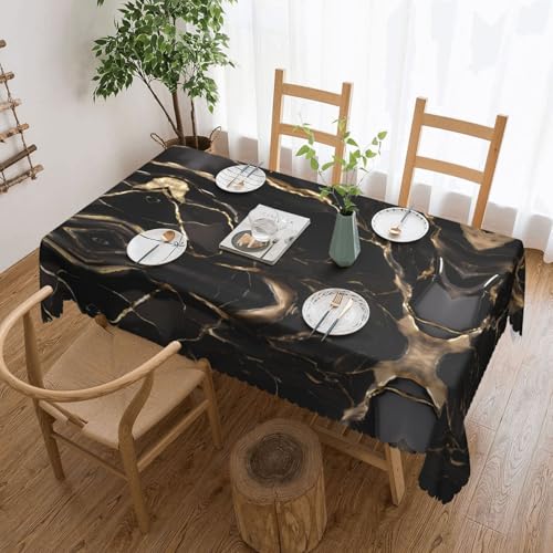 DLXW Premium schmutzabweisende Tischdecke aus schwarzem und goldfarbenem Marmor für Picknicks im Freien, gezackte Polyester-Tischdecke von DLXW
