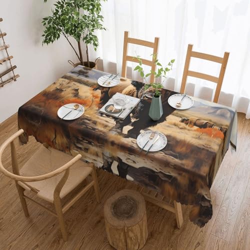 DLXW Premium schmutzabweisende nordamerikanische Bison-Herd-Tischdecke für Picknicks im Freien, gezackte Polyester-Tischdecke von DLXW